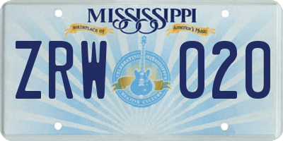 MS license plate ZRW020