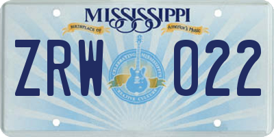 MS license plate ZRW022