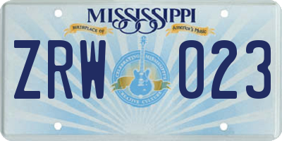 MS license plate ZRW023