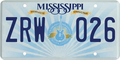 MS license plate ZRW026