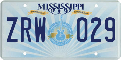 MS license plate ZRW029