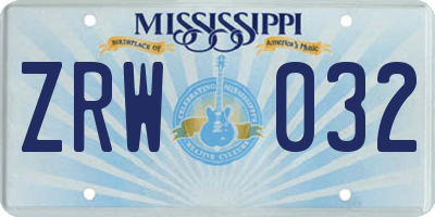 MS license plate ZRW032