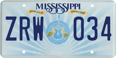 MS license plate ZRW034
