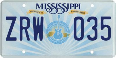 MS license plate ZRW035