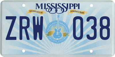 MS license plate ZRW038