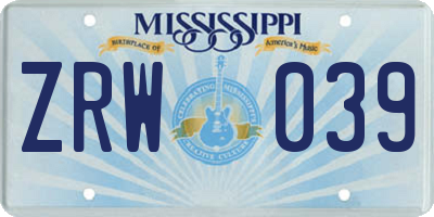 MS license plate ZRW039