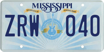 MS license plate ZRW040
