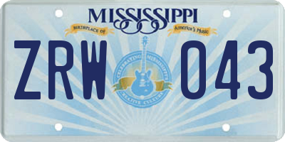 MS license plate ZRW043