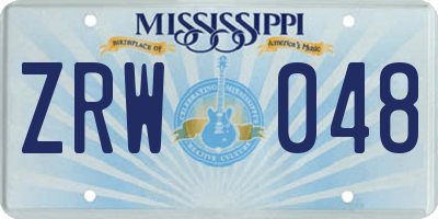 MS license plate ZRW048