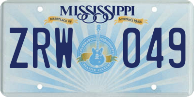 MS license plate ZRW049