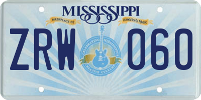 MS license plate ZRW060