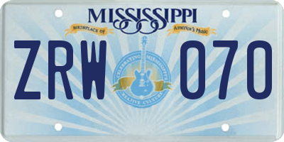 MS license plate ZRW070