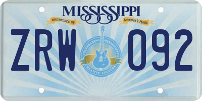 MS license plate ZRW092