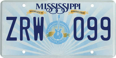 MS license plate ZRW099
