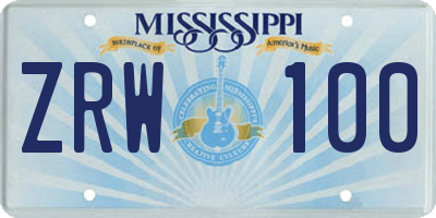 MS license plate ZRW100
