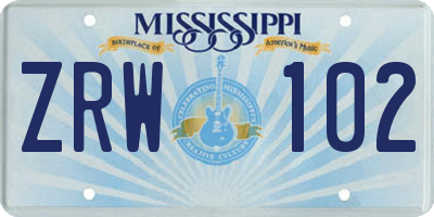 MS license plate ZRW102