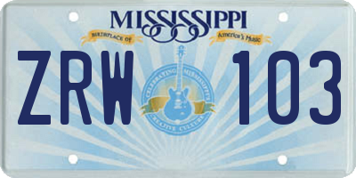 MS license plate ZRW103