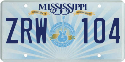 MS license plate ZRW104