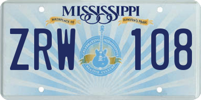 MS license plate ZRW108
