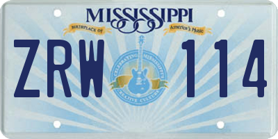 MS license plate ZRW114