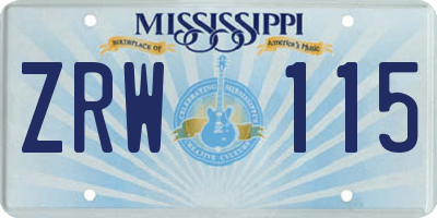 MS license plate ZRW115