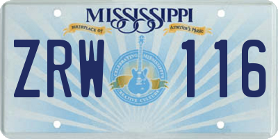 MS license plate ZRW116