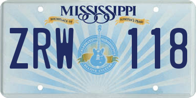 MS license plate ZRW118