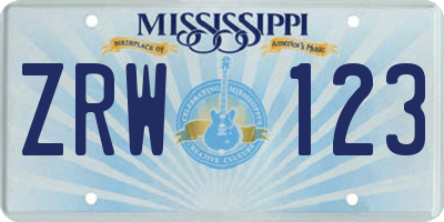 MS license plate ZRW123