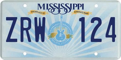 MS license plate ZRW124