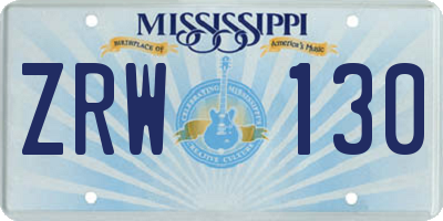 MS license plate ZRW130