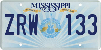MS license plate ZRW133