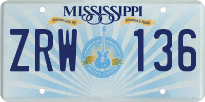 MS license plate ZRW136