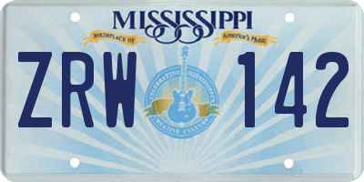 MS license plate ZRW142