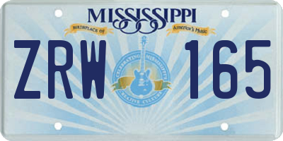 MS license plate ZRW165