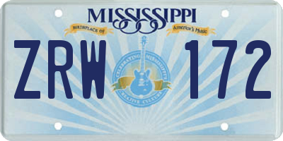 MS license plate ZRW172