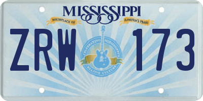 MS license plate ZRW173