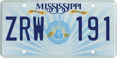 MS license plate ZRW191