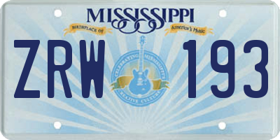 MS license plate ZRW193