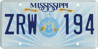 MS license plate ZRW194