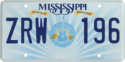 MS license plate ZRW196