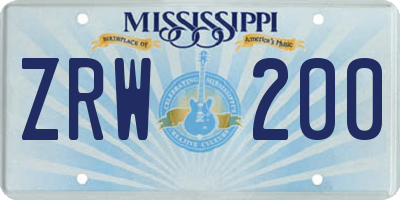 MS license plate ZRW200