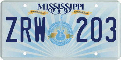 MS license plate ZRW203