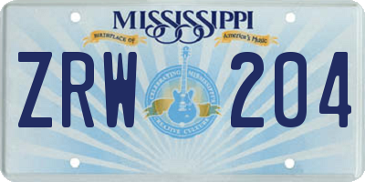 MS license plate ZRW204