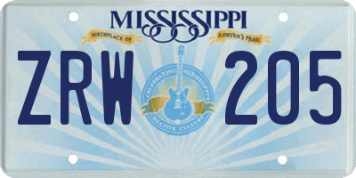 MS license plate ZRW205