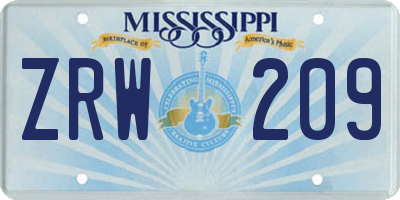 MS license plate ZRW209