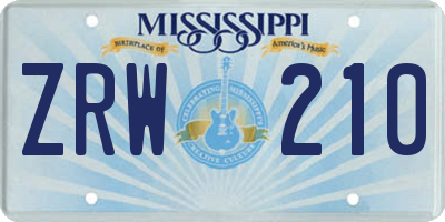 MS license plate ZRW210