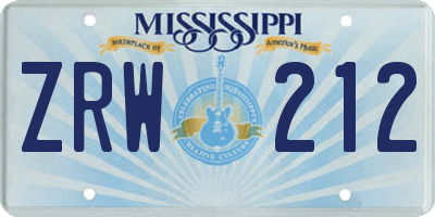 MS license plate ZRW212