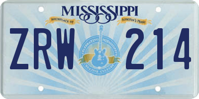 MS license plate ZRW214