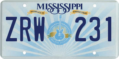 MS license plate ZRW231