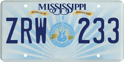 MS license plate ZRW233